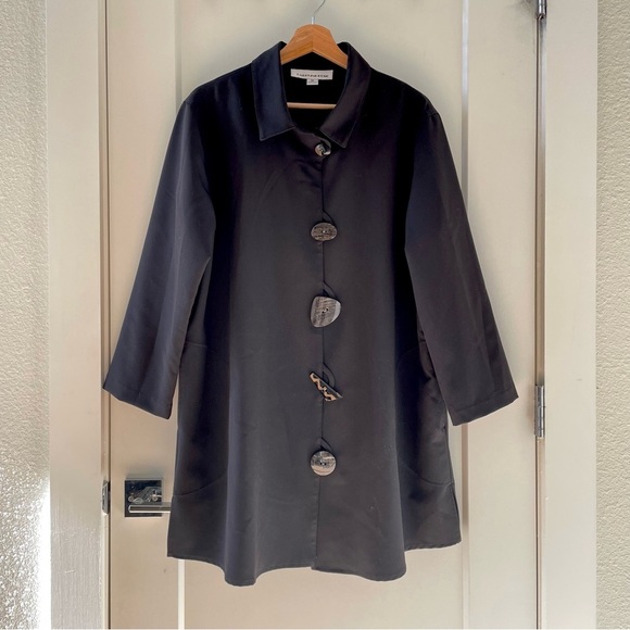 Caroline Rose Jacket Womens Lagenlook Unique Button 3/4 Sleeves Black Size 1X - Picture 2 of 9